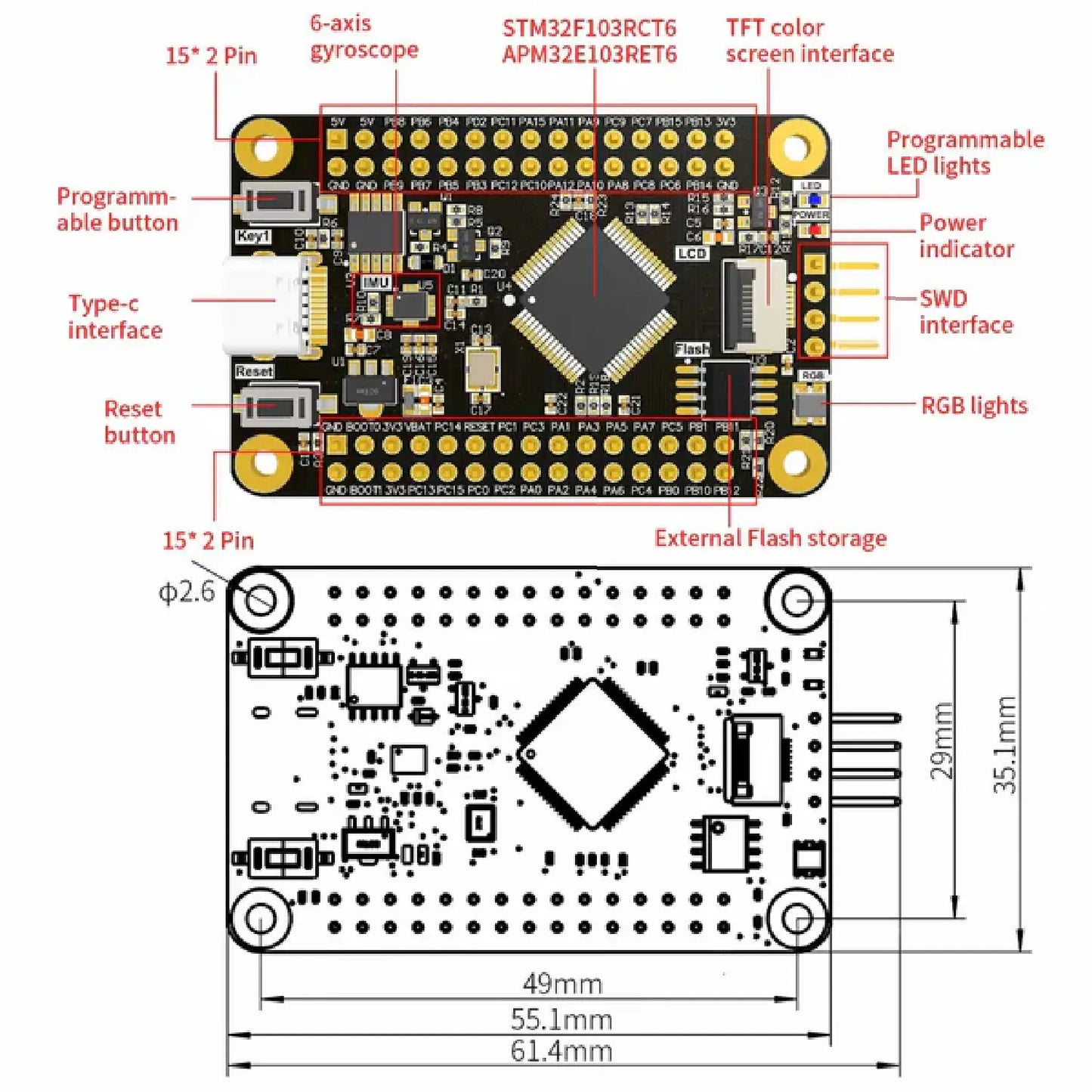 STM32F103RCT6 / STM32F103C8T6 / APM32E103RET6 Core Board – ARM Cortex-M3 Development Kit
