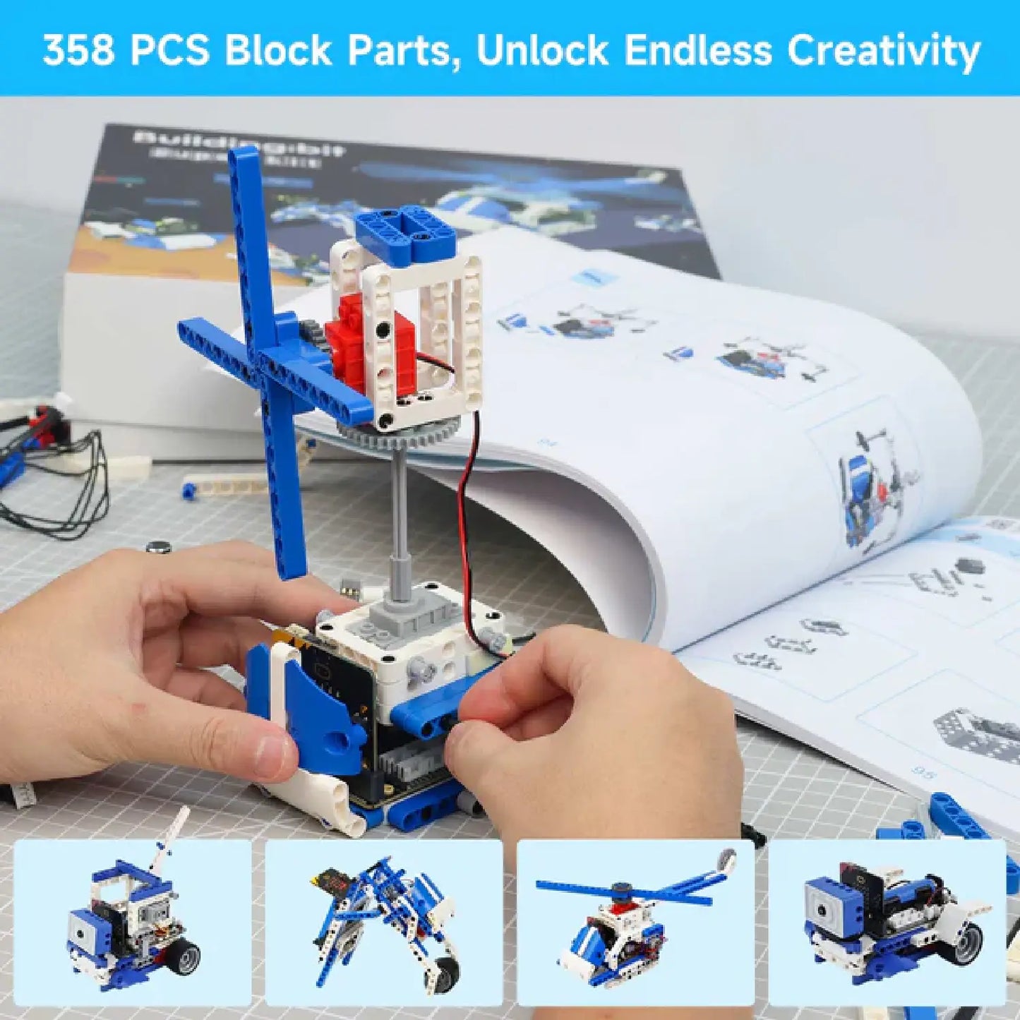 16-in-1 Building:bit Super Kit for BBC Micro:bit V2/V1.5 – STEM Robotics Learning Kit (Standard + Advanced + WiFi Camera)