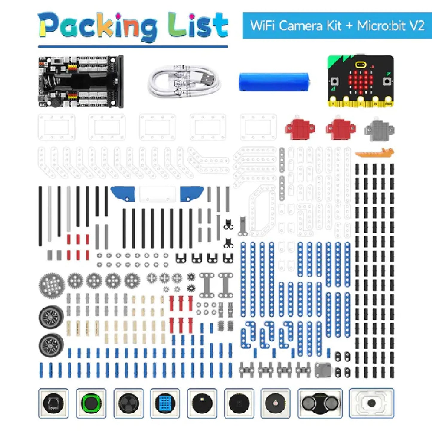 16-in-1 Building:bit Super Kit for BBC Micro:bit V2/V1.5 – STEM Robotics Learning Kit (Standard + Advanced + WiFi Camera)