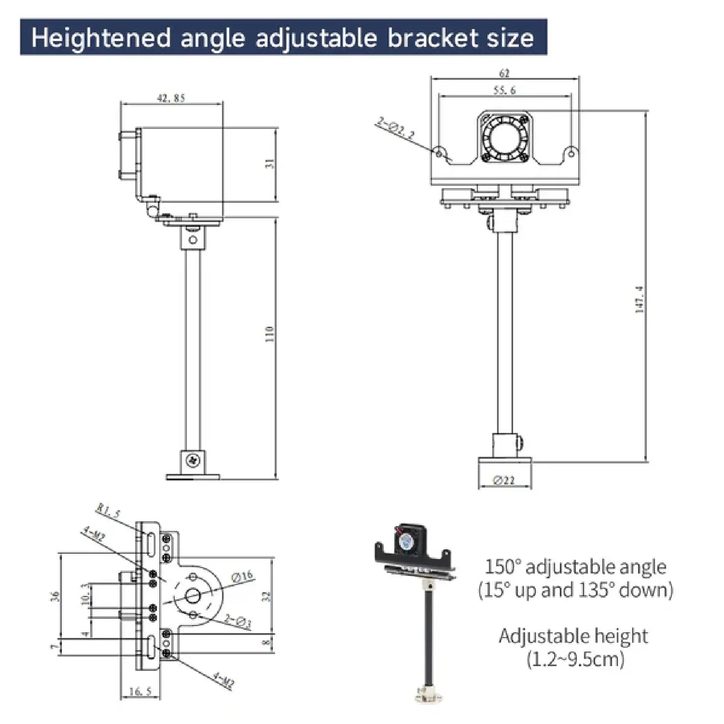 Yahboom K230 Module Brackets Collection – Fixed, Angle Adjustable & Heightened Brackets for Robotics