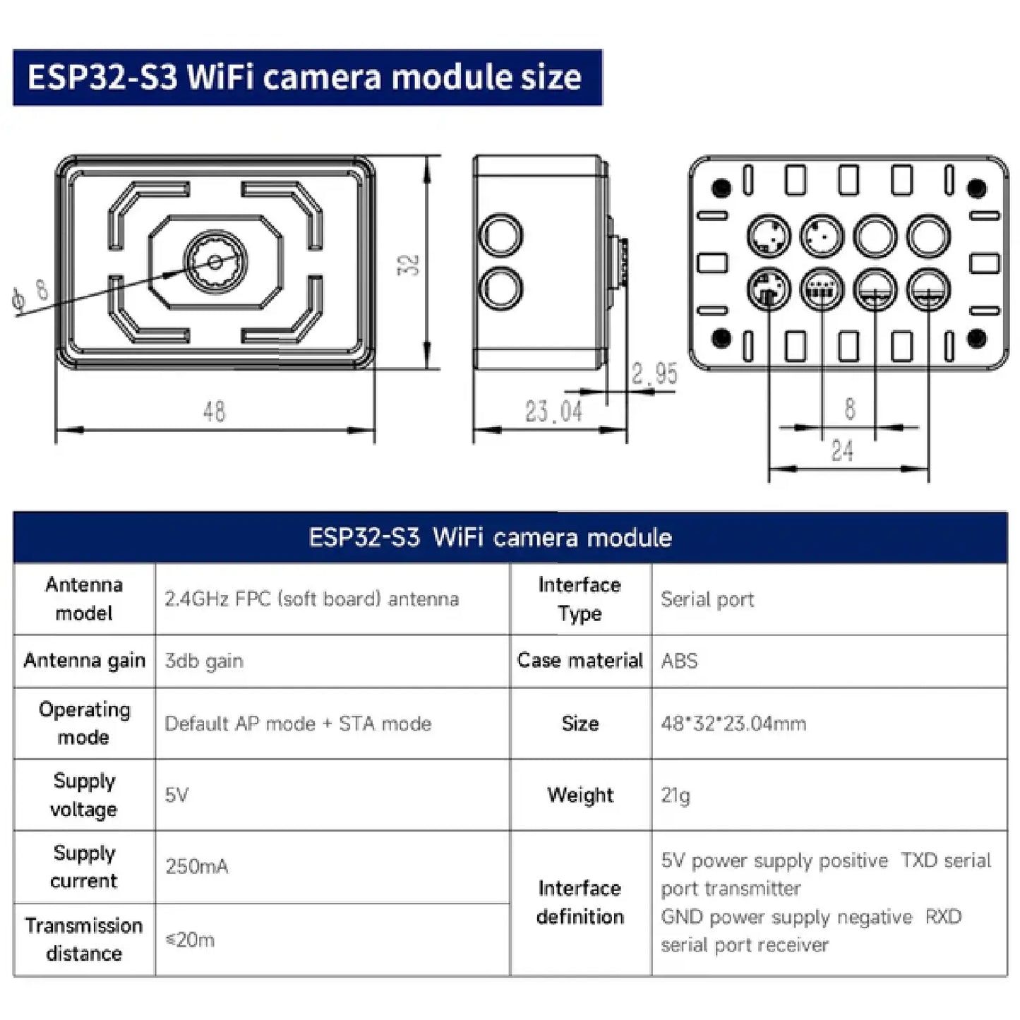 ESP32 WiFi Camera Module – AI Vision Kit with Fixed Bracket & 2DOF PTZ