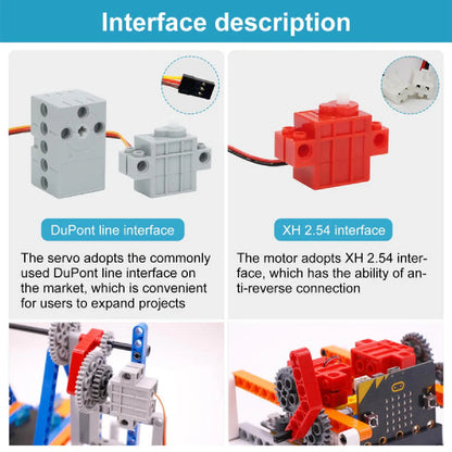 Micro:bit Building Block Motors & Servos – Red Motor A01, Gray Servo & Yahboom B02 Programmable Servo