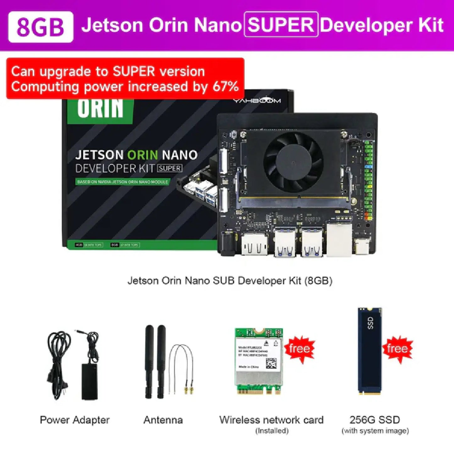 Yahboom Jetson Orin Nano Developer Kit (4GB/8GB | Official & SUB Versions) – Edge AI & Robotics Power Kit