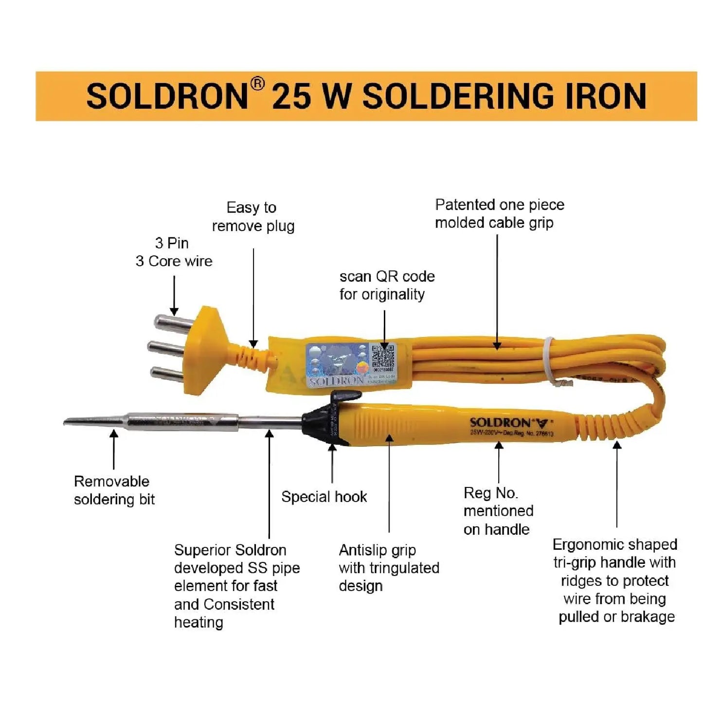 Soldron 25W 230V Soldering Iron Fast Heating Durable Precision Tool - EC013