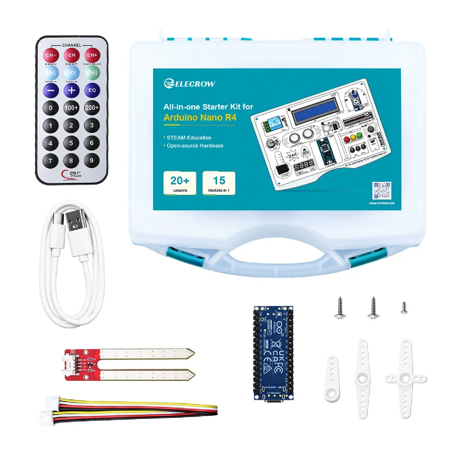 Buy ELECROW Arduino Nano R4 Starter Kit with 20 Lessons & 16 Modules ...