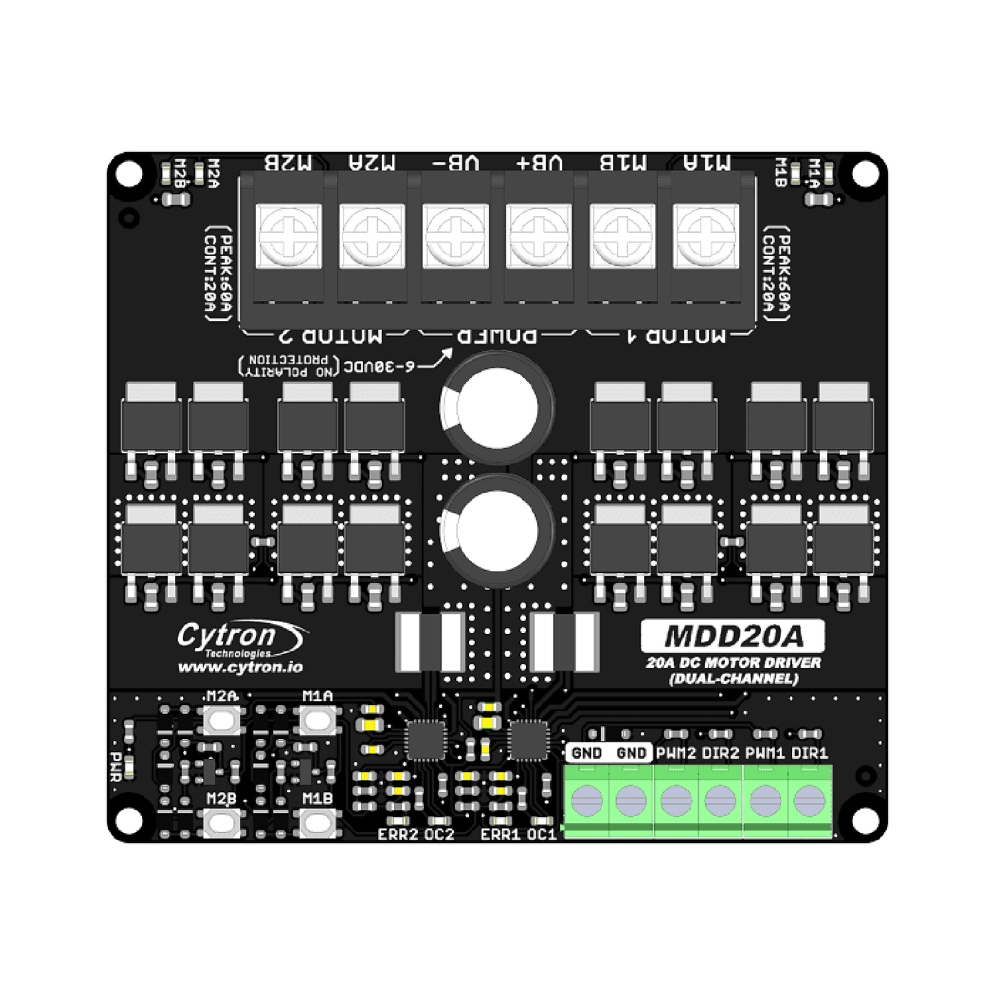 Cytron MDD20A Dual 20A DC Motor Driver 6–30V High Power H-Bridge Motor Controller