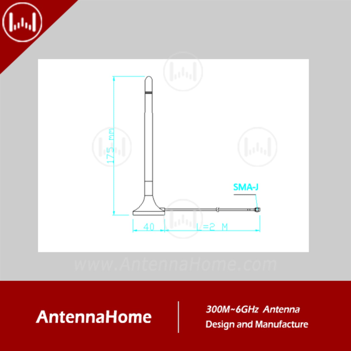 AntennaHome AH2G.401 H175 Rubber Magnetic Antenna High Gain 2.4GHz  Waterproof Rubber Antenna With SMA-J Connector For IoT and Wireless Applications - RS7374