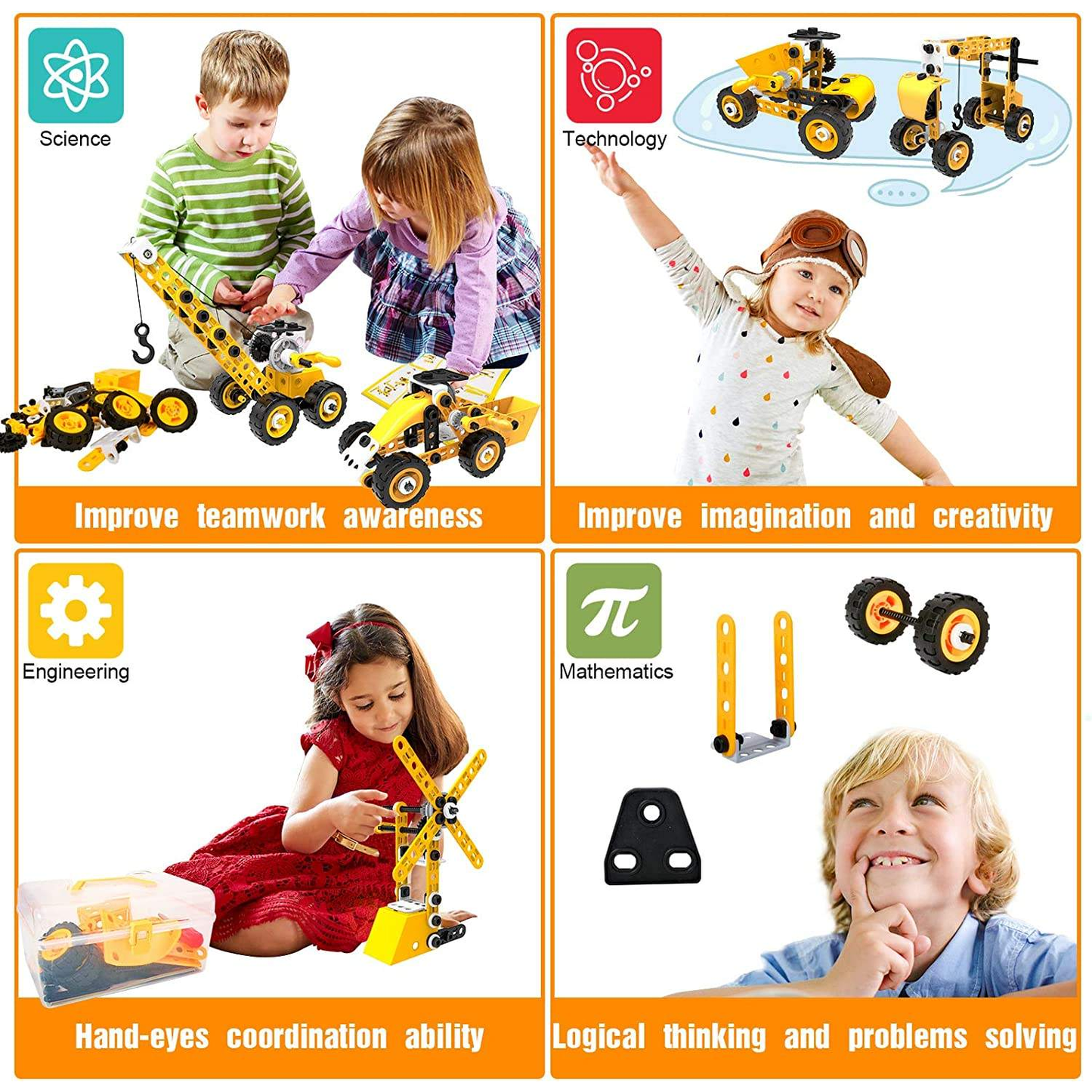 10-in-1 STEM Educational Building Toys Engineering Construction Set for Kids Creative Learning Toy for Boys & Girls Ages 5–10+ - RS9307
