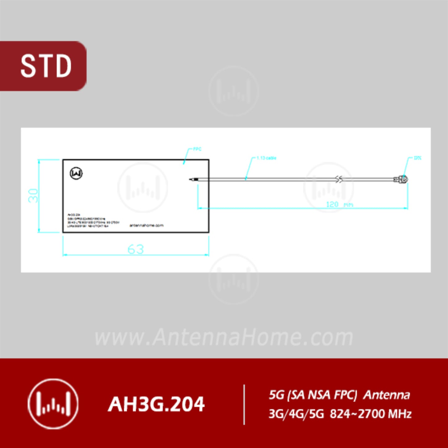 AntennaHome AH3G.204 3G/4G/5G FPC Antenna High-Performance Multi-Band Flexible Printed Circuit Antenna For Wireless Connectivity - RS7349