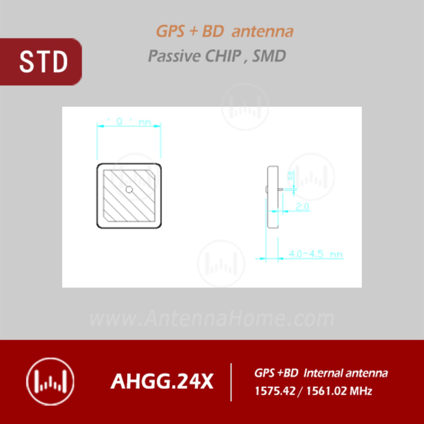 AntennaHome AHGG.24X GPS/BD Antenna High-Sensitivity Low-Profile GPS/BD SMD Chip Passive Antenna Module - RS7352