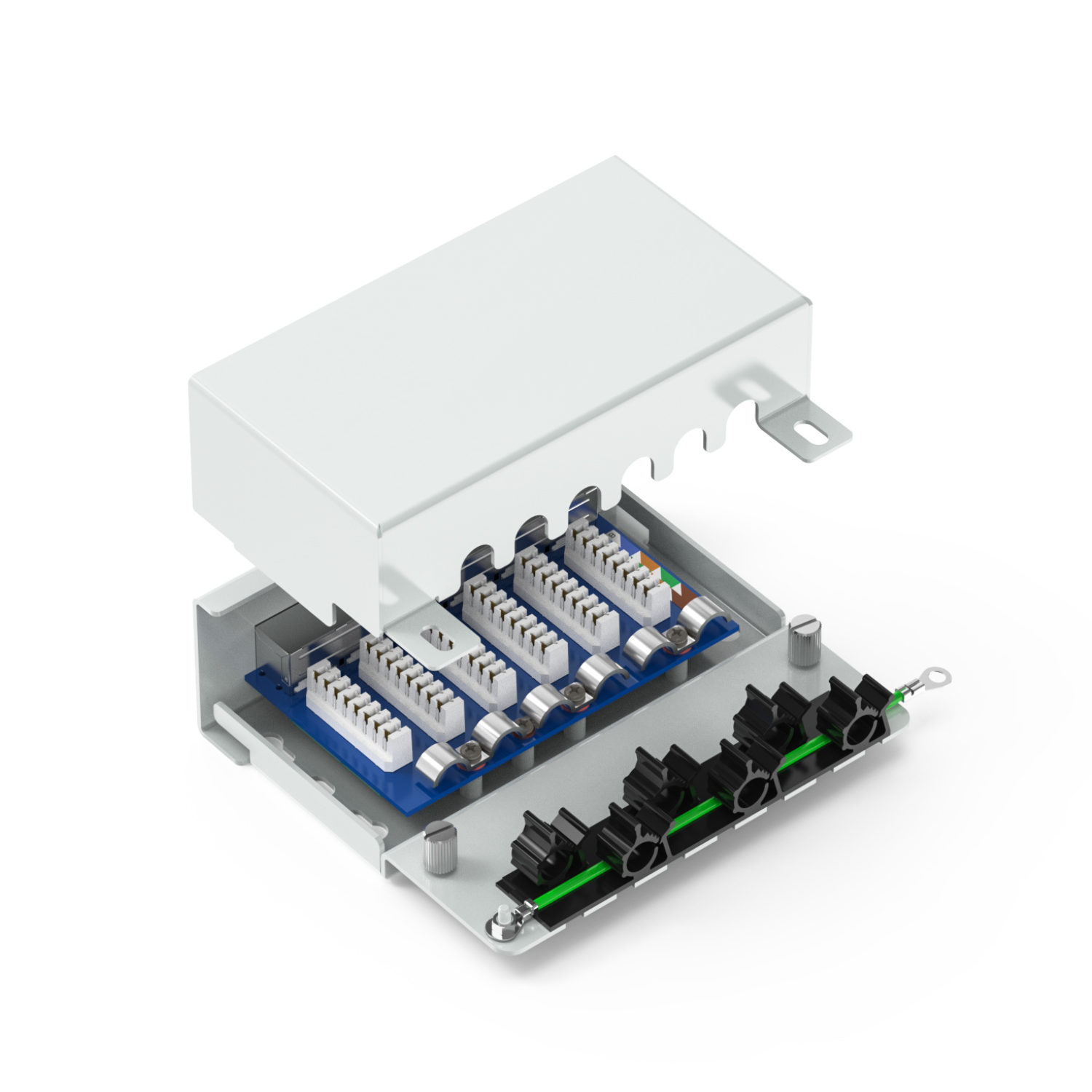 90° 6-Port Cat6 Shielded Wall-Mounted Patch Panel Without Mounting Ears