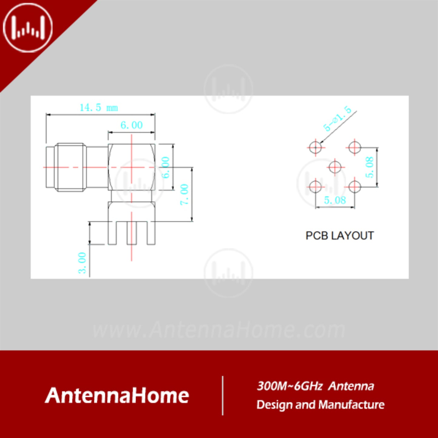 AntennaHome AHCG.202 SMA-K Bended Q4 DIP Connector Right Angle SMA-K Connector For DIP Mounting - RS7359