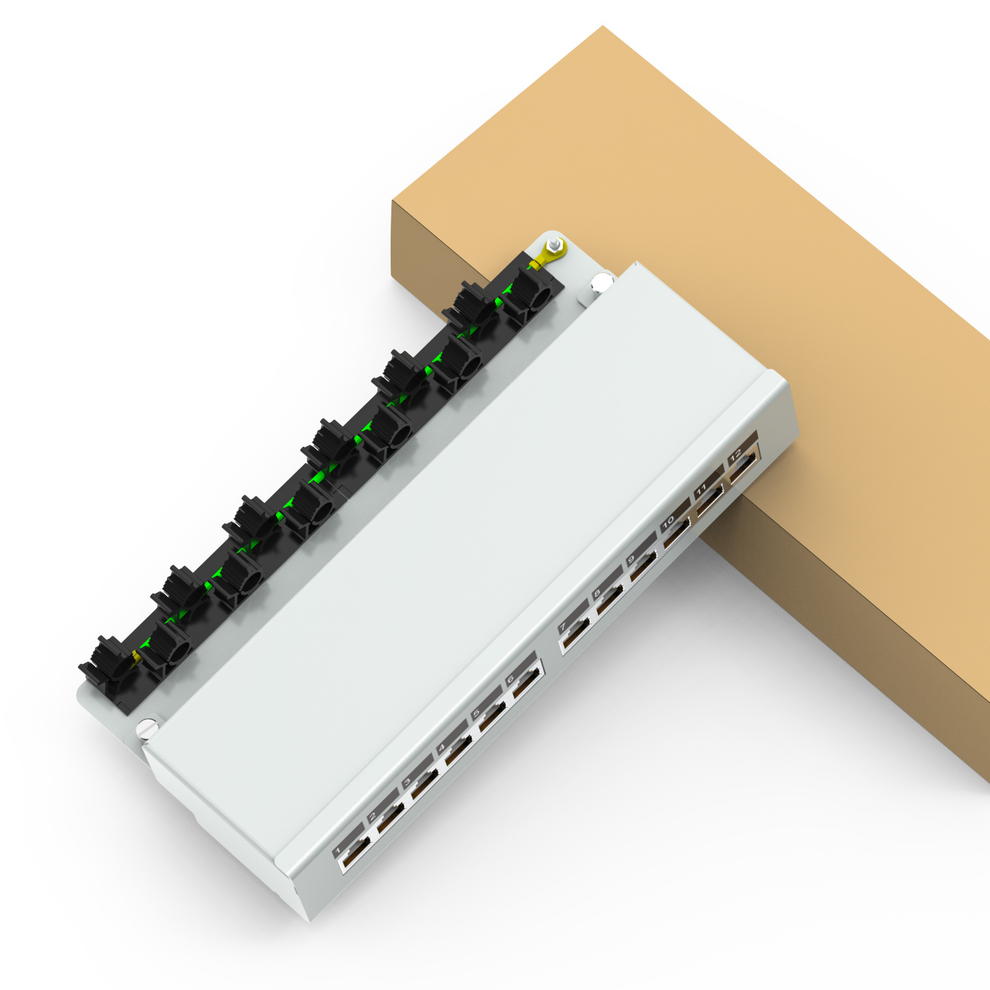 12-Port Shielded Wall-Mounted Patch Panel 90° Angled Patch Panel – REES52