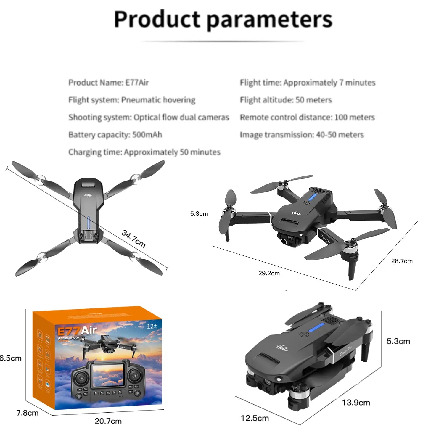 E77 Air Drone – Foldable Dual Camera Quadcopter with Optical Flow - RS8728