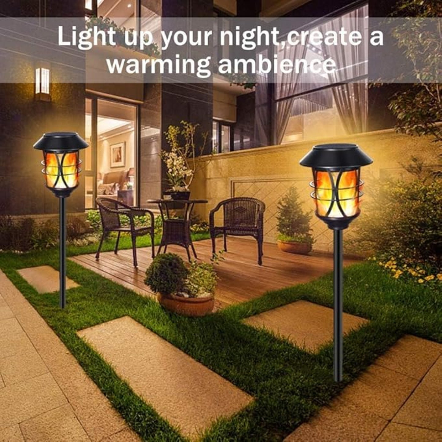 Solar Flickering Flame Pathways Light Solar Outdoor Lights Metal Flickering Solar Flame Lights Outdoor Waterproof Landcape Pathway Lights Solar Garden Lights Solar Torch Lighting For Garden Patio Yard Camp Pack of 1 - RS5826