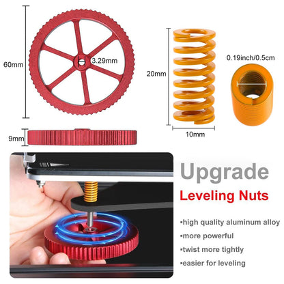 3D Printer Upgrade Kit Ender 3 Upgrade Kit Metal Leveling Nuts and Springs Nozzles Heatbed Silicone Leveling Column Mounts Hand Twist Upgraded Set for Ender 3/3 V2/Ender 3 Neo/Ender 3 S1 Pro/Ender 5 Plus/CR 10 Series 3D Printer - RS6181