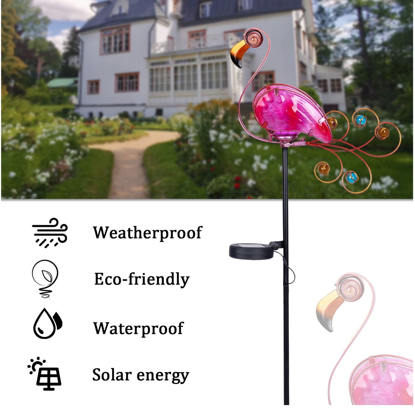 Solar Flamingo Stake Lights Solar-Powered Flamingo Stake Lights For Outdoor Decor Waterproof LED Flamingo Lights And Landscape Lawn Path Garden Flower Bed Patio Yard Decoration - RS6142