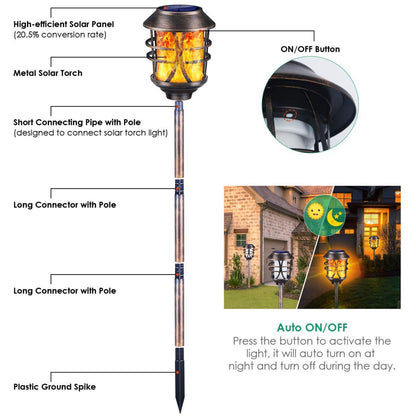 Solar Flickering Flame Pathways Light Solar Outdoor Lights Metal Flickering Solar Flame Lights Outdoor Waterproof Landcape Pathway Lights Solar Garden Lights Solar Torch Lighting For Garden Patio Yard Camp Pack of 1 - RS5826