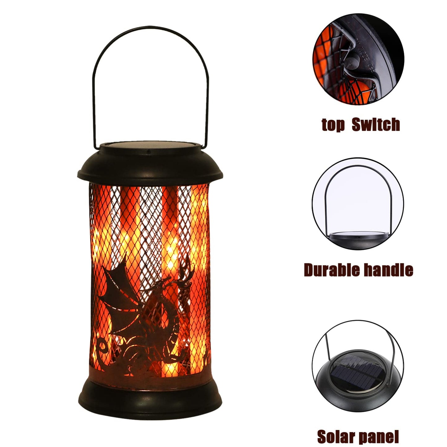 Solar Dragon Hanging Lanterns Flame Solar Lights Outdoor Garden Decor With Waterproof Metal Solar Hanging Lanterns Flame Lights For Camping Patio Yard, Pack Of 1 - RS5833