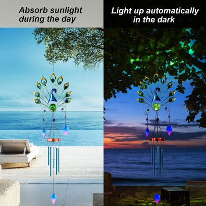 53.5 Inch Outdoor Peacock Wind Chime Solar Peacock Wind Chime Colourful Solar Peacock Wind Chime For Outside Patio Decor Gifts For Women, Mother, Grandma - RS6139