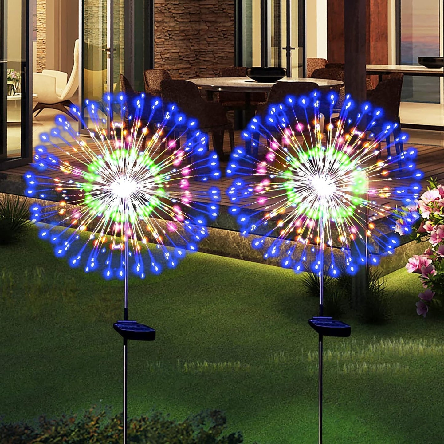 Solar Garden Firework Light 200LED Sparklers String Lights Comes With Warm White & MultiColour Waterproof Solar-Powered Firework Lights Eco-Friendly Colourful Twinkle Lighting For Yard, Pathway, And Patio - RS6153