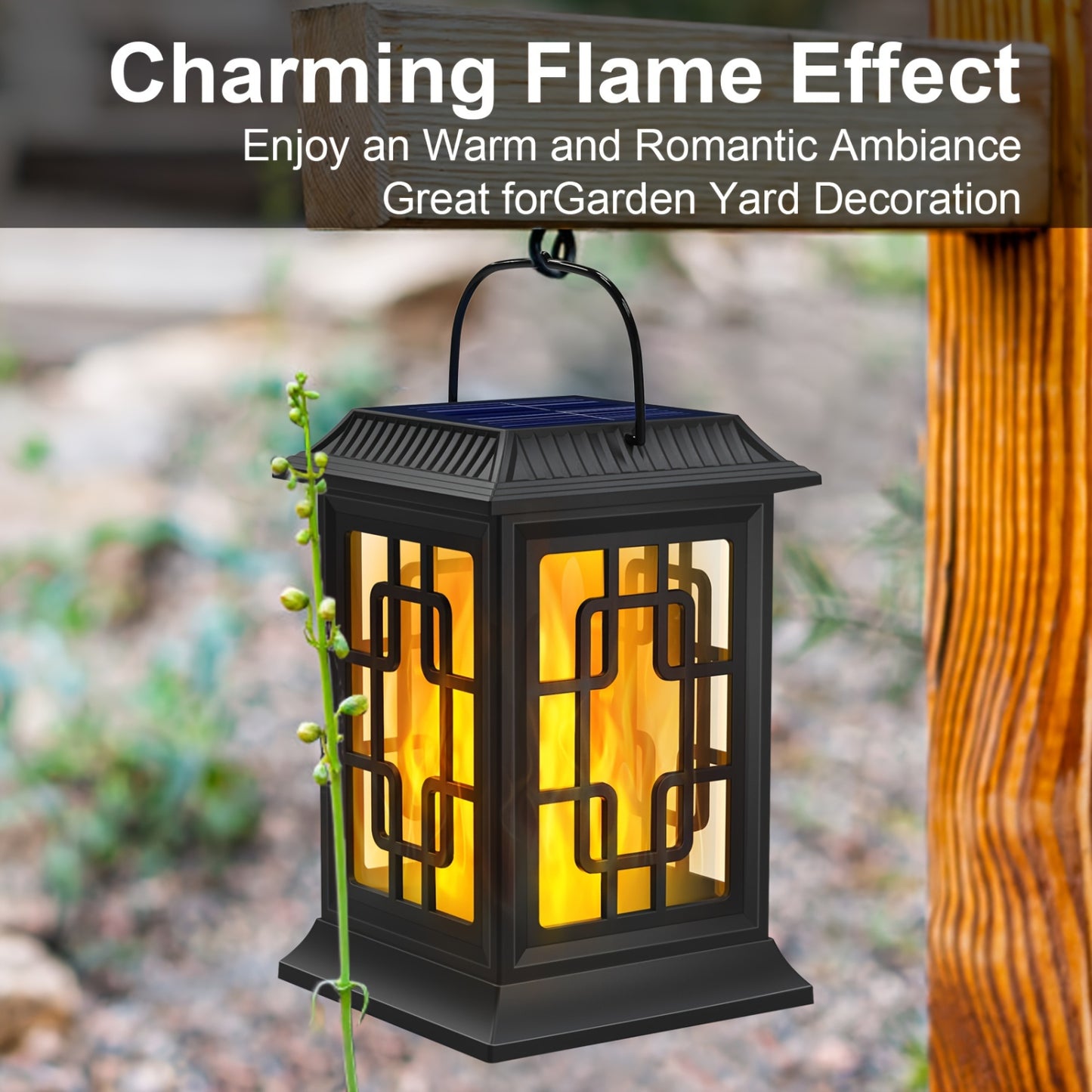 Flickering Flame Solar Lanterns Waterproof Solar Hanging Lanterns Flickering Solar Garden Lights Outdoor Lantern LED Lanterns Lights For Patio Pathway Deck Yard, Pack Of 1  - RS5840