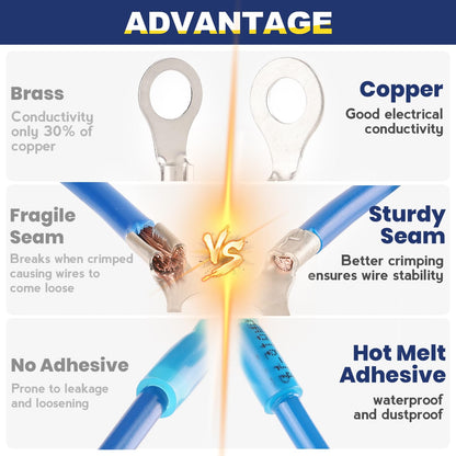 330PCS Wire Connectors Kit Non-Insulated Wire Connectors Kit Brazed Seam Fork Ring Terminals Of Tinned Copper AWG 22-10 Electrical Wire Crimp Connectors - RS6196