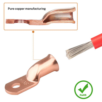 120pcs AWG 8-2 Battery Terminal Set Copper Wire Lugs and Heat Shrink Set Heavy Duty Wire Terminal Kit 60Pcs Closed End Tubular Ring Terminals with Heat Shrink Professional Wire Terminal Kit Reliable Wire Connections with Heat Shrink - RS6197