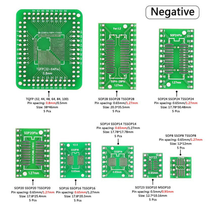 40PCS PCB Adapter Board Kit SMD To DIP IC PCB Converter Board Adapter Plate 8 Sizes For DIY Technical Testing, Double Sided TFQP/SOP/SSOP/TSSOP/MSOP To Dip Adaptor - RS5847