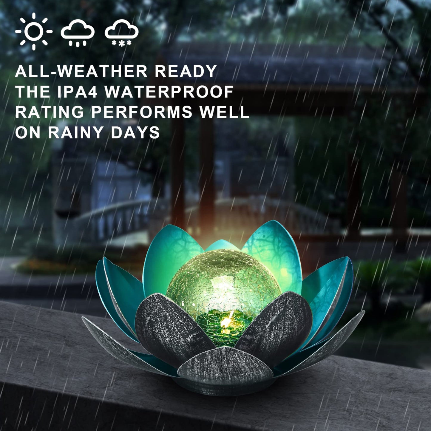 Lotus Flower Solar Light Solar-Powered Flower Stake Lights With Glass Crackle Garden Decoration Solar Lights Yard Solar Light Waterproof Solar LED Light - RS5865