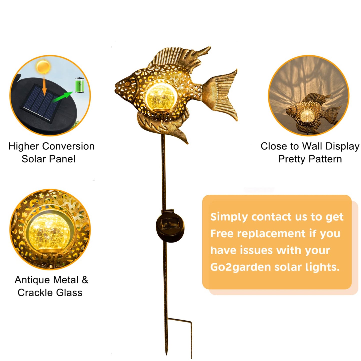 Solar Metal Fish Stakes Pathway Light Fish Statue Solar Walkway Light Garden Decoration Solar Lights Yard Solar Light Solar LED Light - Bronze - RS5869