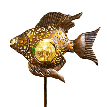 Solar Metal Fish Stakes Pathway Light Fish Statue Solar Walkway Light Garden Decoration Solar Lights Yard Solar Light Solar LED Light - Bronze - RS5869