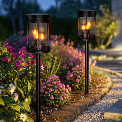 Flickering Candle Solar Lantern Stake Lights Solar-Powered Candle Lantern Stakes Garden Decoration Solar Lights Walkway Solar Lights Waterproof Solar LED Light - RS5872