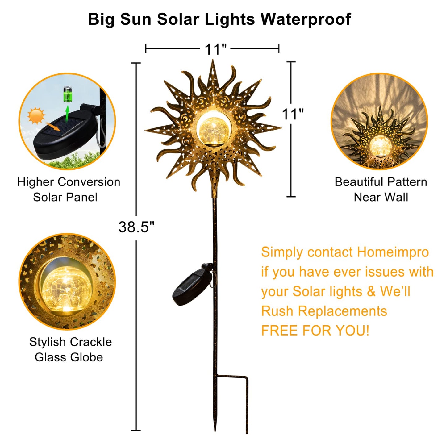 Metal Sun Stakes Solar Light Sun Statue Solar Walkway Light Garden Decoration Solar Lights Yard Solar Light Metal Garden Stakes Solar LED Light - RS5870