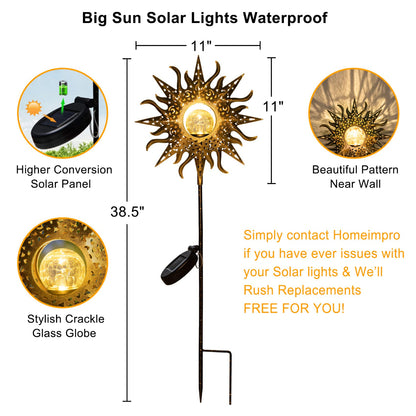 Metal Sun Stakes Solar Light Sun Statue Solar Walkway Light Garden Decoration Solar Lights Yard Solar Light Metal Garden Stakes Solar LED Light - RS5870