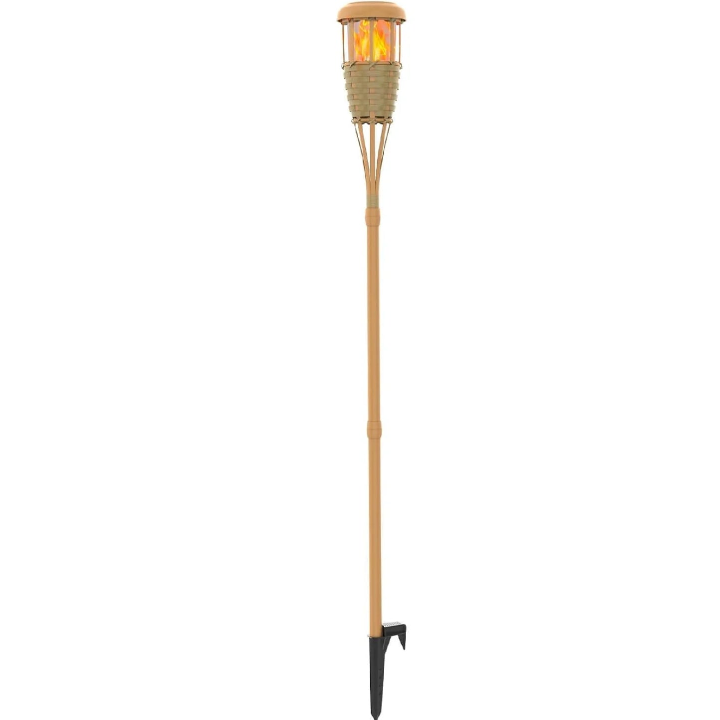 Bamboo Designed Flickering Flames Solar Light Solar Powered Lights Flickering Flames - Upgraded Solar Torches Waterproof Outdoor Decorative Lighting Auto On/Off, Pack Of 1 - RS5835