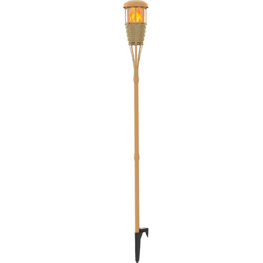 Bamboo Designed Flickering Flames Solar Light Solar Powered Lights Flickering Flames - Upgraded Solar Torches Waterproof Outdoor Decorative Lighting Auto On/Off, Pack Of 1 - RS5835