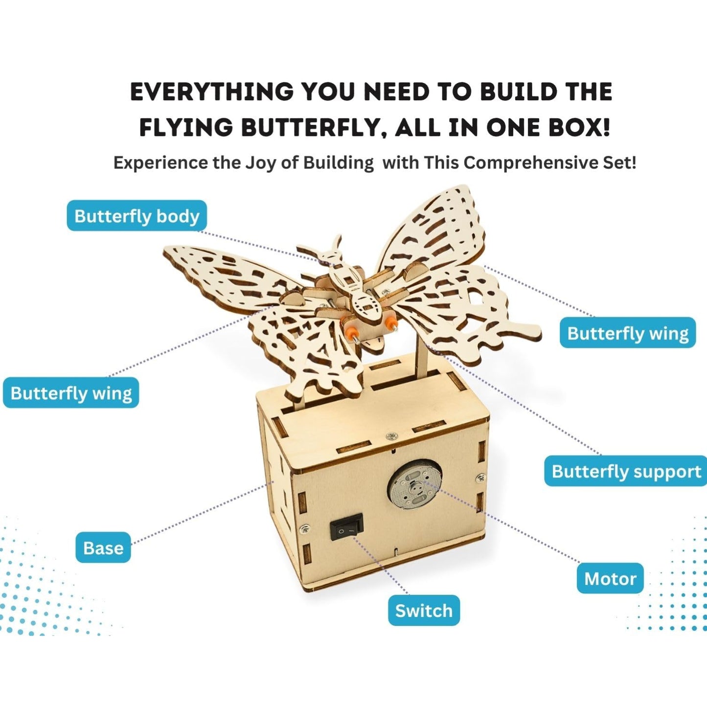 Electric Flying Butterfly STEM Kit DIY Wooden Butterfly STEM Kit 3D Wooden Butterfly Puzzle Toy Electric Flying Butterfly Woodworking Toy For Kids Ages 8-12 - RS6389