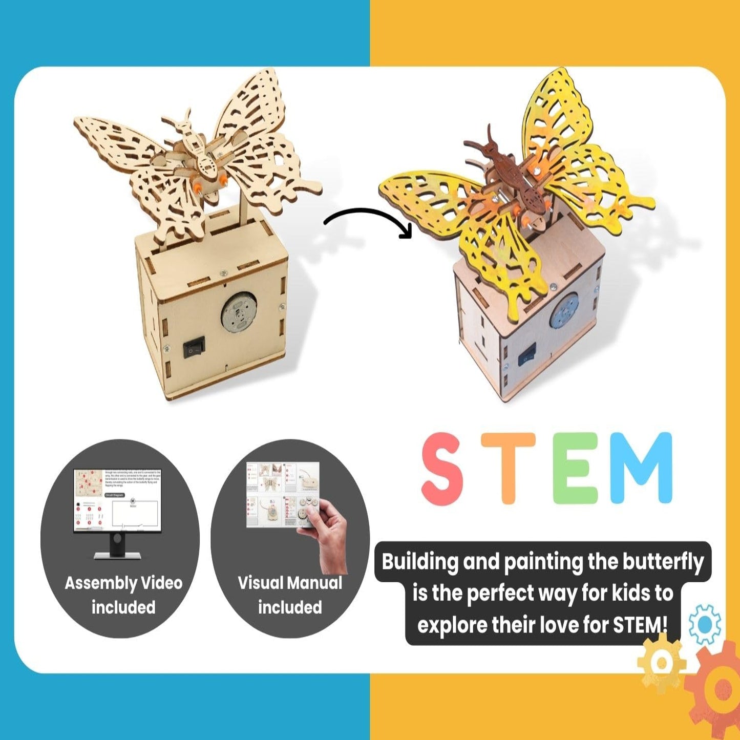 Electric Flying Butterfly STEM Kit DIY Wooden Butterfly STEM Kit 3D Wooden Butterfly Puzzle Toy Electric Flying Butterfly Woodworking Toy For Kids Ages 8-12 - RS6389