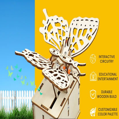 Electric Flying Butterfly STEM Kit DIY Wooden Butterfly STEM Kit 3D Wooden Butterfly Puzzle Toy Electric Flying Butterfly Woodworking Toy For Kids Ages 8-12 - RS6389