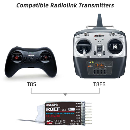 Radiolink R8EF RC Receiver R8EF 8 Channels 2.4GHz RC Receiver SBUS/PPM/PWM Long Range Control RX for Airplane Vehicles Robots Transmitter T8FB T8S RC8X RC4GS V3 RC6GS V3 - RS6084