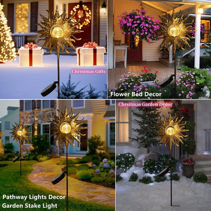 Metal Sun Stakes Solar Light Sun Statue Solar Walkway Light Garden Decoration Solar Lights Yard Solar Light Metal Garden Stakes Solar LED Light - RS5870