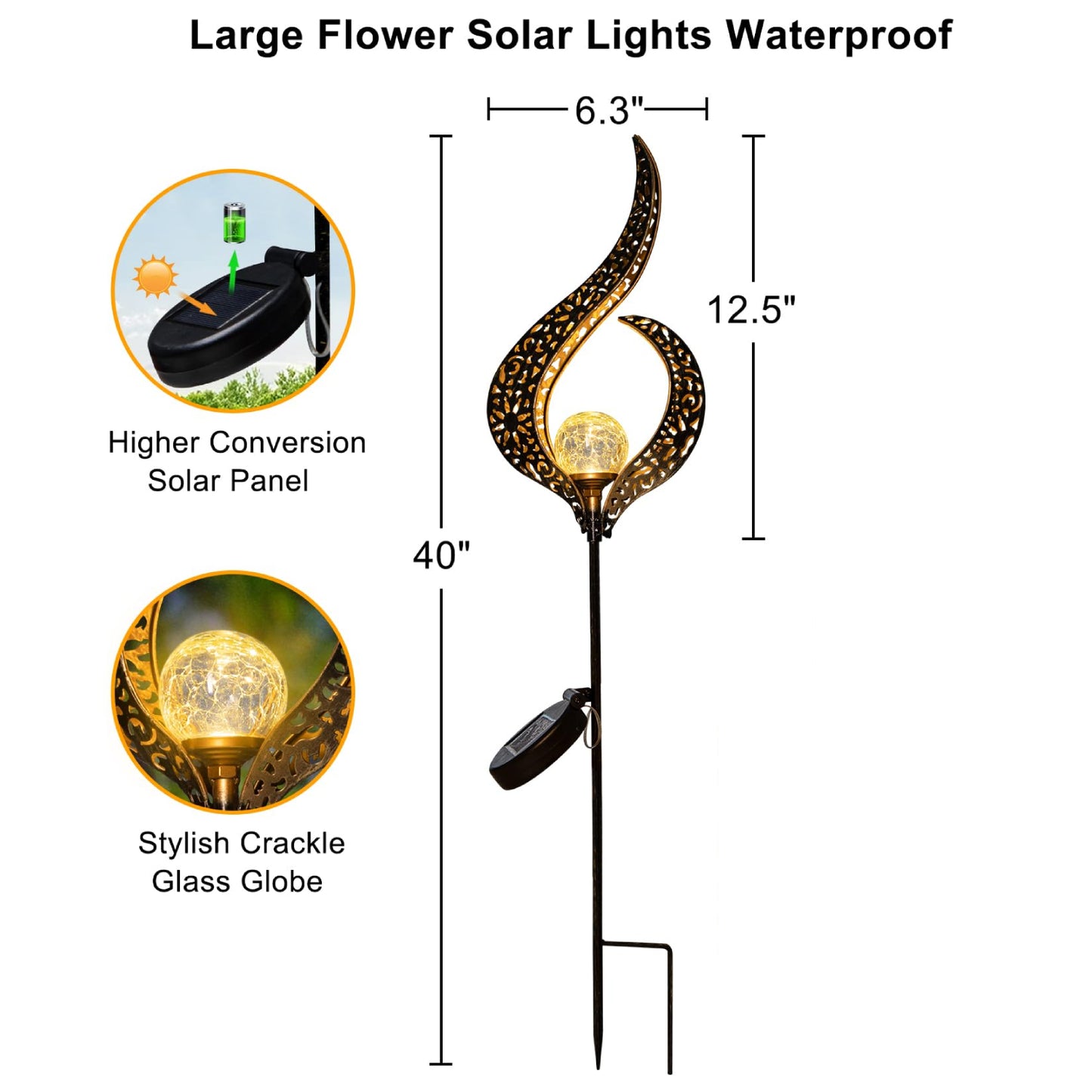 Crackle Glass Globe Stake Lights Glass Globe Statue Solar Walkway Light Garden Decoration Solar Lights Yard Solar Light Waterproof Solar LED Light - Bronze - RS5871