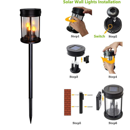 Flickering Candle Solar Lantern Stake Lights Solar-Powered Candle Lantern Stakes Garden Decoration Solar Lights Walkway Solar Lights Waterproof Solar LED Light - RS5872