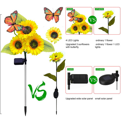 Sunflower & Butterfly Solar Lights Solar-Powered Sunflower Stake Lights With Butterfly Garden Decoration Solar Lights Yard Solar Light Waterproof Solar LED Light Pack of 1 - RS5864