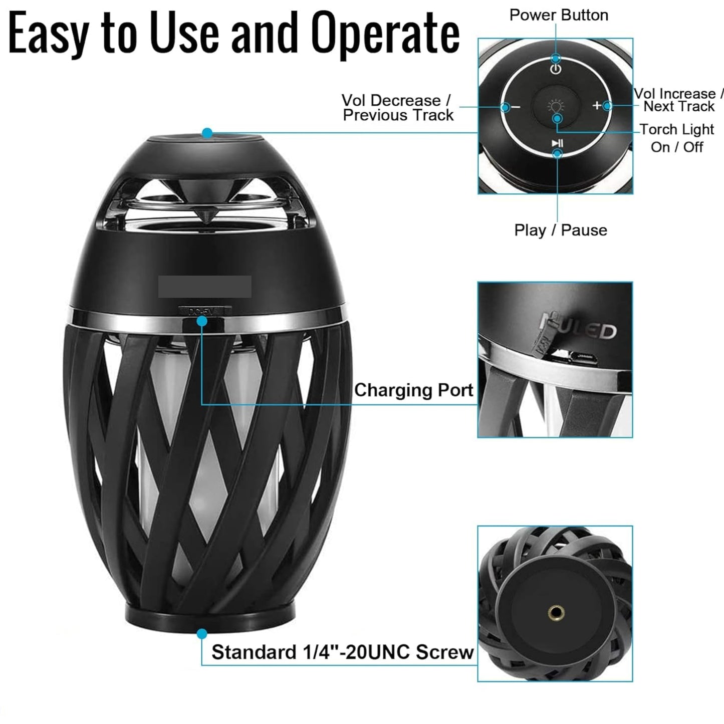 Tiki Torch With Bluetooth Speaker Flickering Flame Bluetooth Speaker Tiki Torch Speaker, Bluetooth Speaker With Magnetic Base And Wall Mount Kit - RS5860