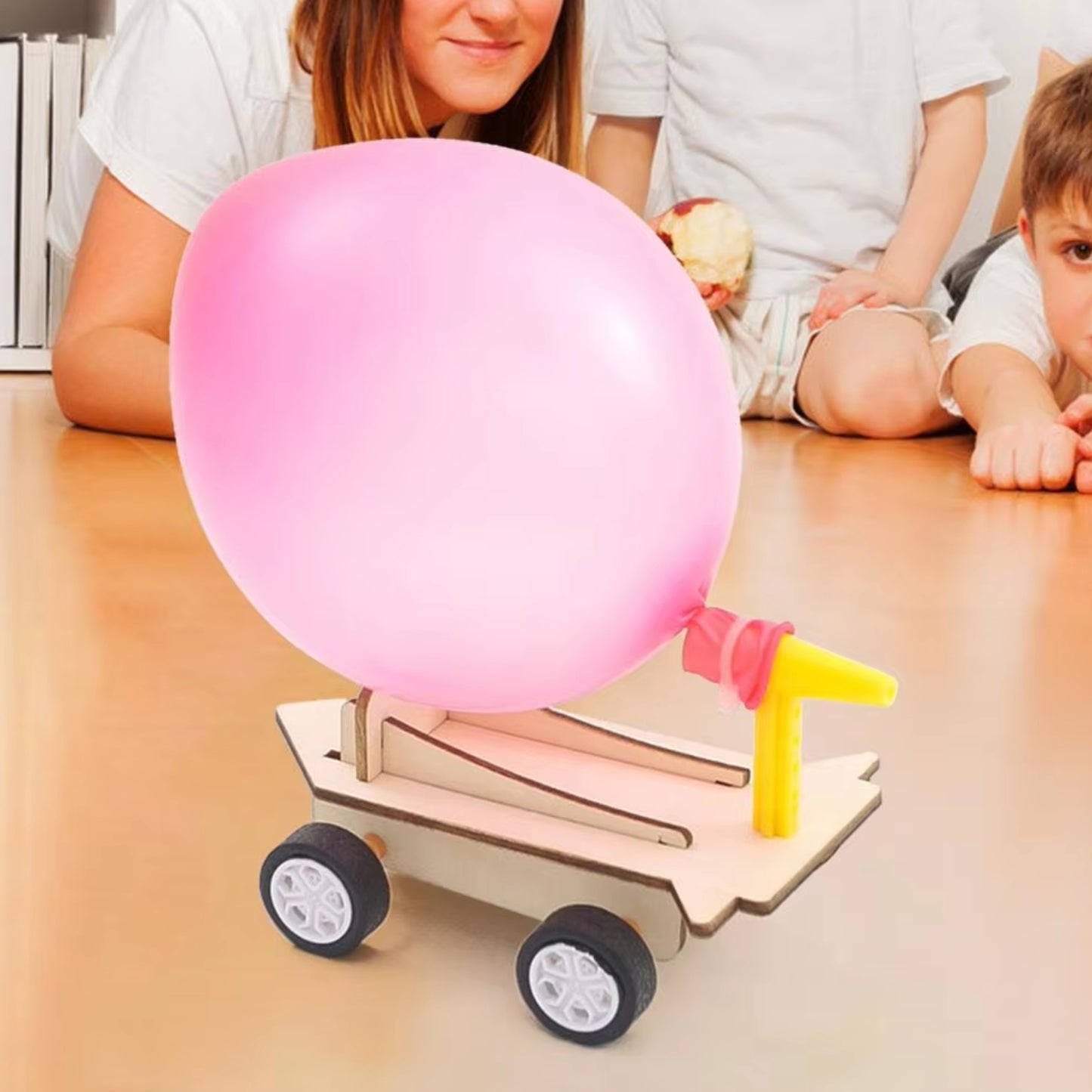 DIY Wooden Balloon Recoil Car STEM Kit Hands-On Science Wooden Balloon Car Kit Interesting DIY Toy Car Building Model Craft Learning Education Stem Gift For Old Children 6-12 Years - RS6458