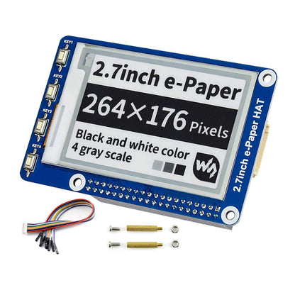 Waveshare 2.7inch E-Paper HAT Compatible with Raspberry Pi 4B/3B+/3B/2B/B+/A+/Zero/Zero W/WH/Zero 2W Series Boards 264x176 Resolution SPI Interface - RS2406