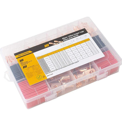 120pcs AWG 8-2 Battery Terminal Set Copper Wire Lugs and Heat Shrink Set Heavy Duty Wire Terminal Kit 60Pcs Closed End Tubular Ring Terminals with Heat Shrink Professional Wire Terminal Kit Reliable Wire Connections with Heat Shrink - RS6197