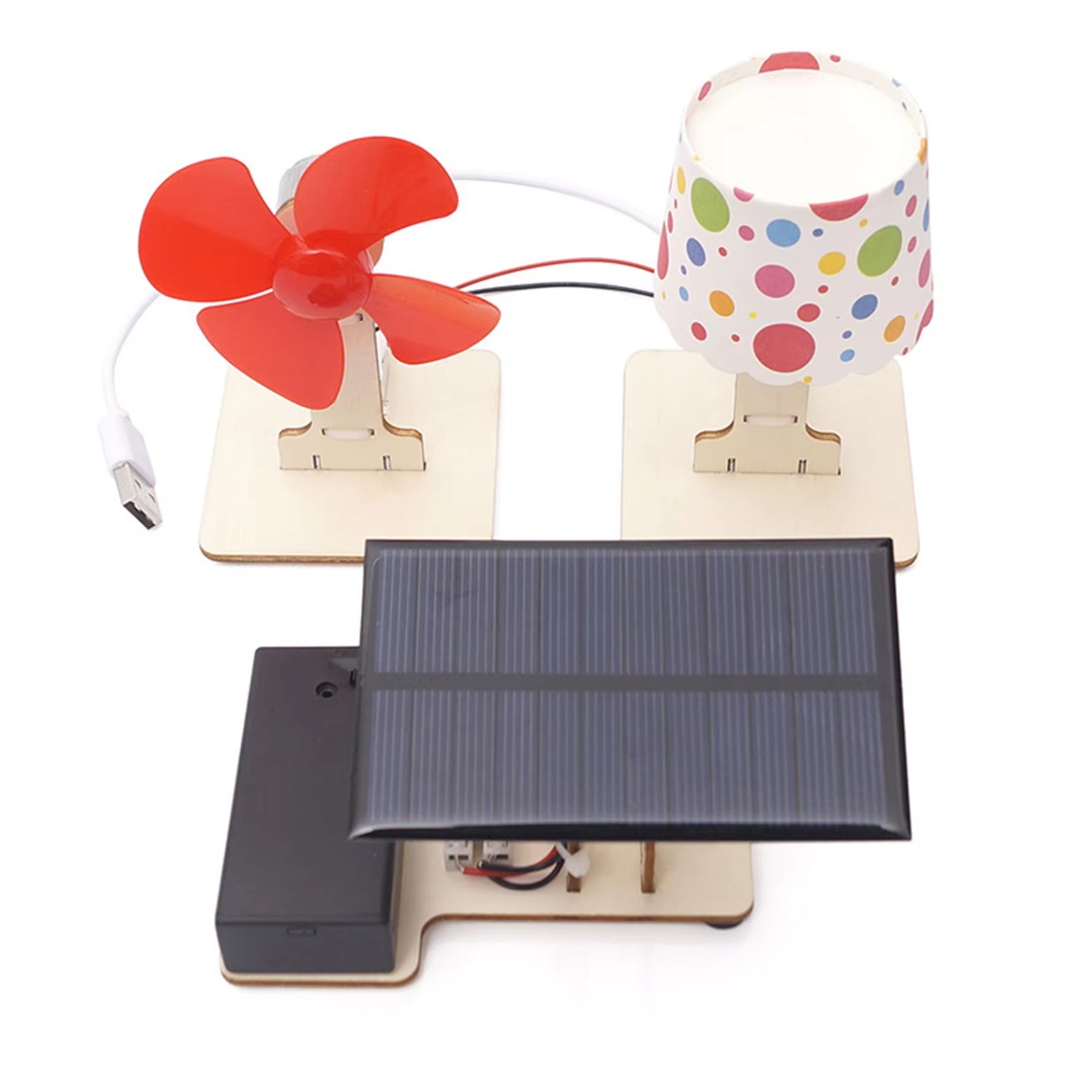 DIY Wooden Solar Generator Kit Hands-On Solar Power Education Kit With Fan Beginner's Guide Build Your Own Alarm Fun Project For DIY Funny Science Physic Project Experiment For School Children - RS6491